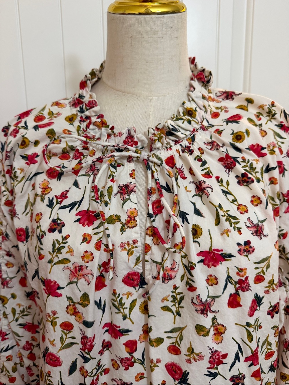 J.Crew Floral Peasant Top in White Red Green & Yellow Blooms Sz. XL - Picture 5 of 12